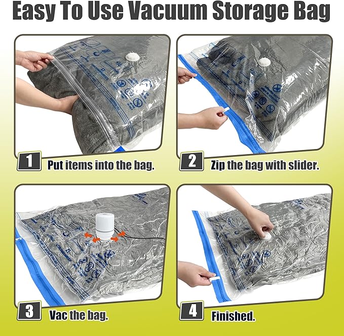HIBAG Vacuum Storage Bags with Electric Pump, Vacuum Seal Bags for Clothing, Pillows, Blanket Bedding Comforters, 10 pack Large