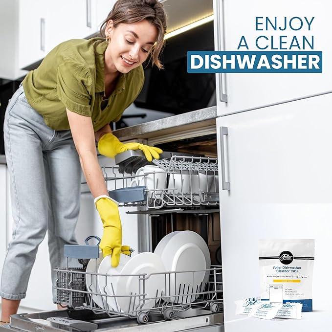Fuller Dishwasher Cleaner Tabs – Lemon Scent – Eliminates Limescale, Grease & Odors – Septic Safe, Compatible with All Dishwasher Types – (Pack of 4)
