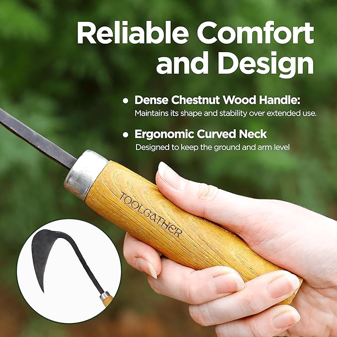 Original Homi Hand Hoe Left-Handed - Traditional Handmade Korean Garden Tool for Weeding Digging & Planting with Forged Steel & Chestnut and Acacia Wood Handle