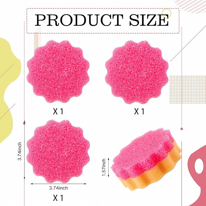 3 Pcs Dual Sided Scrub Sponge Multi Functional Cute Temperature Sensitive Non Scratch Dish Sponge for Washing Dishes Kitchen Bathroom(Flower,Pink)