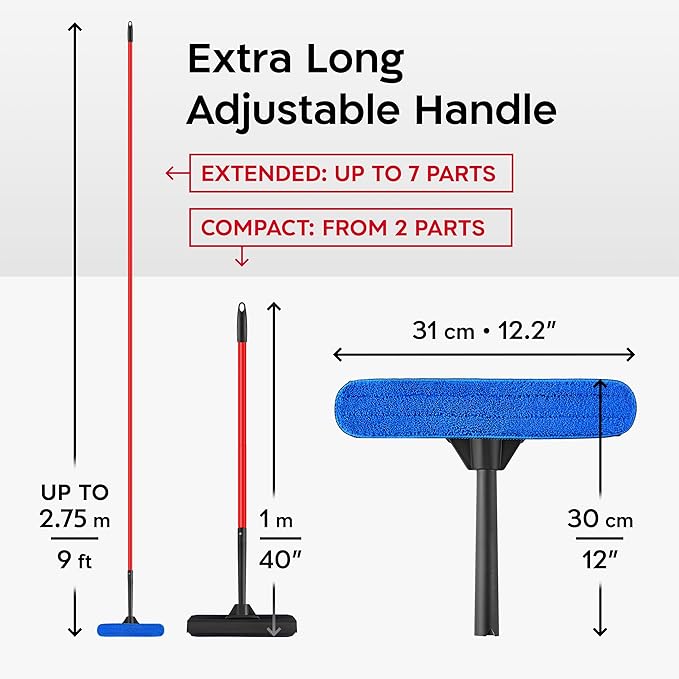 Tyroler Professional Window Squeegee for Home, 12"-110" Long Squeegee for Window Cleaning, 2-in-1 Window Cleaning Squeegee Kit, Indoor & Outdoor Window Cleaner Tool for High Windows & Glass