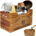 Upgraded Kitchen Utensil Holder for Counter or Countertop, Extra Large Utensil Holder with three Adjustable Combination Designs, Wooden Utensil Holder for Storage Cooking and Silverware