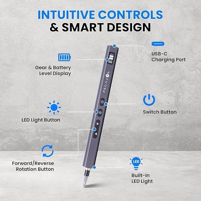 Precision Electric Screwdriver Set - USB Rechargeable Mini Screw Driver with LED Light, 60 Magnetic Bits, 2 Speed Settings, Carry Case - Tool Kit for Electronics, Laptop, Phone, Watch, Glasses