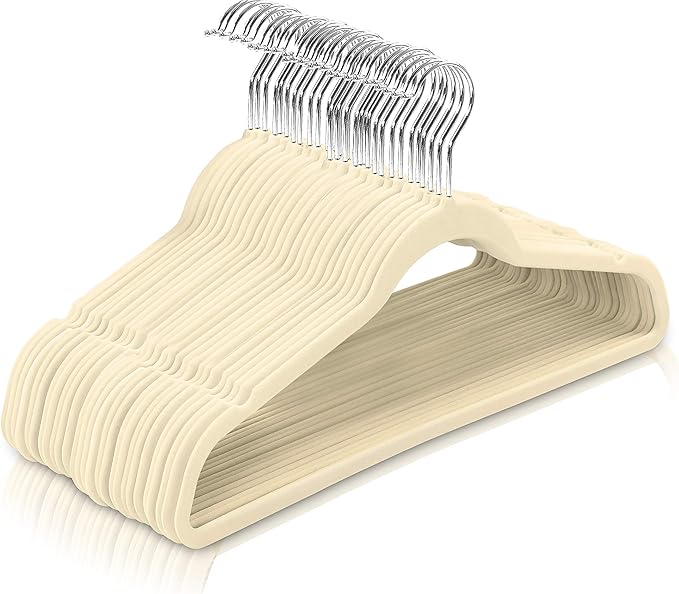 Utopia Home Velvet Hangers 150 Pack – Luxury Non-Slip Slim Pant & Coat Hangers, Strong Space-Saving Clothes Hangers with Pants Bar and 360° Swivel Hook – Ivory