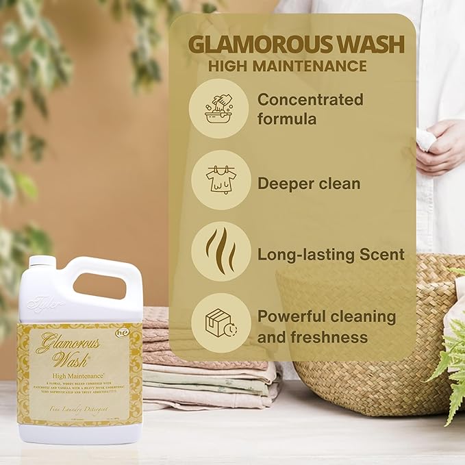 Worldwide Nutrition Bundle: Tyler Candle Company Glamorous Wash High Maintenance Scent Fine Laundry Liquid Detergent - 1.89L (64 Fl Oz) Container and Worldwide Nutrition Multi-Purpose Key Chain