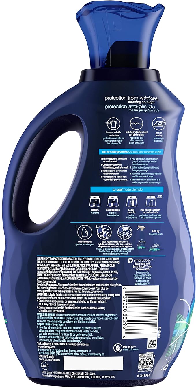 Downy Wrinkleguard Liquid Fabric Softener & Conditioner, Fresh, 48 Fl Oz. Bottle, 48 Fl Oz
