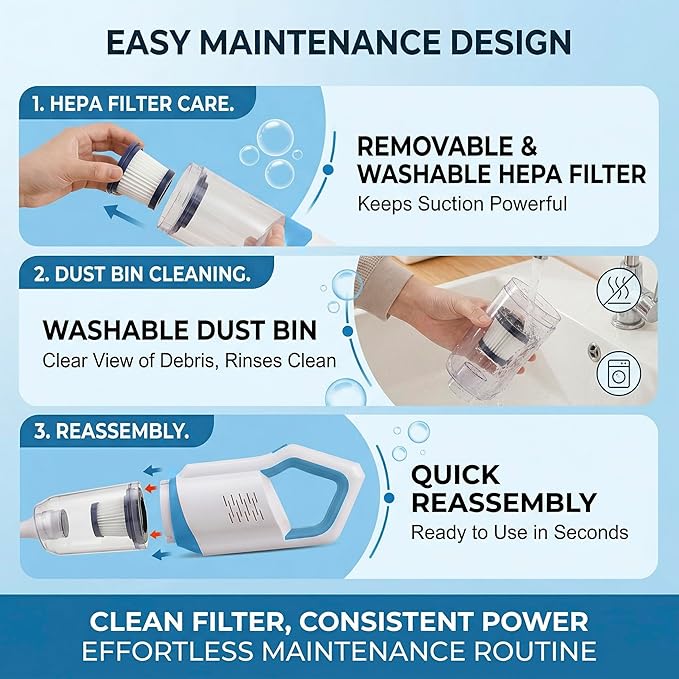 Handheld Cordless Vacuum Cleaner for Home Car Upholstery - Rechargeable Stick Dust Buster for Pet Hair Hardwood Floor & Mattress 15k Pa Lite Pro