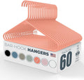 Neaties Plastic Hangers 50 Pack (60 Count) – Made in the USA – 6lb Capacity Standard Clothes Hangers with Strap Hooks for Dresses, Lingerie, Shirts, Pants, and Jackets – Peach