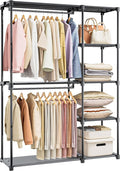 Neatrays Portable Closet, Freestanding Wardrobe Closet Organizers and Storage,Open Clothing Racks for Hanging Clothes with 4 Shelves and 2 Hanging Rods，47.8x15.8x63.4 Inches