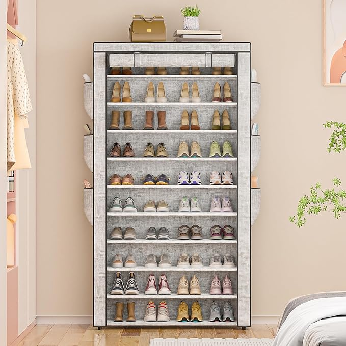 OYREL Shoe Rack 10Tier Large Capacity 50-56Pairs Beautiful Tall Shoe Shelf Free Standing Storage Cabinet Entryway Closet