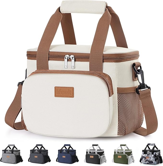 Lifewit Medium Lunch Bag, Insulated Lunch Box, Soft Cooler Cooling Tote for Adult Men Women, Beige 12-Can (9L)