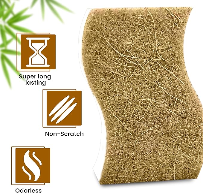 Natural Kitchen Sponge –24-Pack Biodegradable Sponges for Dishes –Compostable Dish Washing Scrubbers – Eco Friendly Non-Scratch Cellulose & Coconut Husk Scrubber Sponges for Cleaning