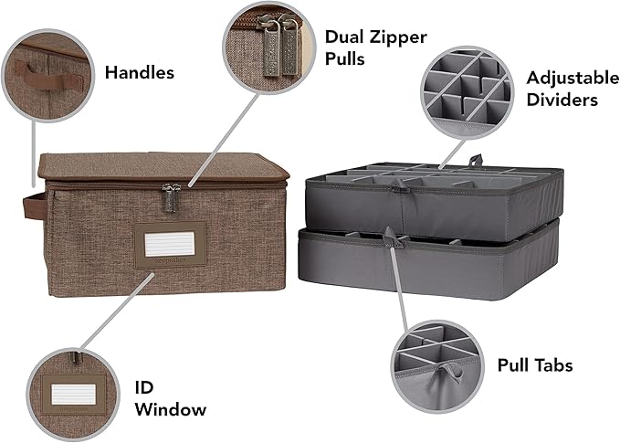 Covermates Keepsakes - Adjustable Zip-Top Storage Box - Configurable FlexGrid Compartments - Heavy Duty Polyester- Reinforced Handles - Stackable Design - Indoor Storage, Brown Heather