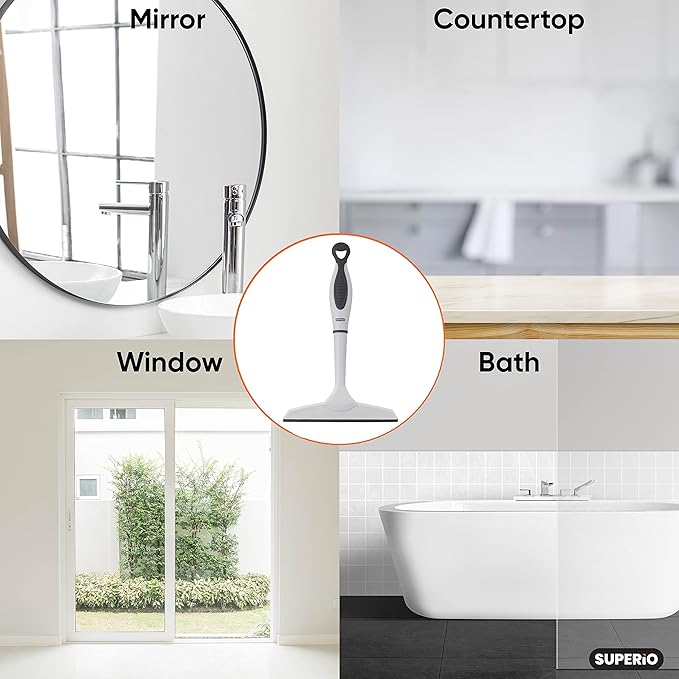Superio Rubber Squeegee, Streak Free All Purpose Window Squeegee, Comfort Grip Handle and Hanging Hook (Grey, 6 Inch)