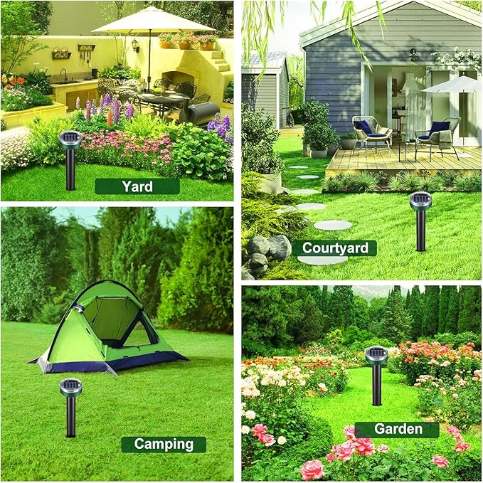 Solar Powered Ultrasonic Mole Repellent,Waterproof Outdoor Vibration Mouse Control for Yard Garden,360° Effective Rodent Repellent with Ultrasonic Sound,Green,10 Piece