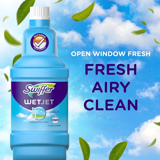 Swiffer Wetjet Hardwood Floor Mopping and Cleaning Solution Refills, All Purpose Cleaning Product, Open Window Fresh Scent, 1.25 Liter, 2 Pack (Packaging may vary)