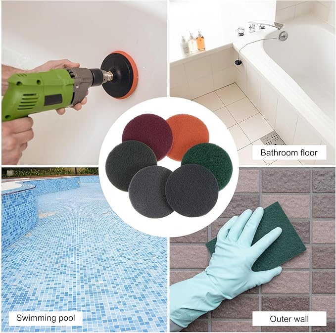 HARFINGTON 15pcs Drill Power Brush 4 Inch Tile Scrubber Scouring Pads 1000-1200 Grit for Bathroom Kitchen Household Cleaning
