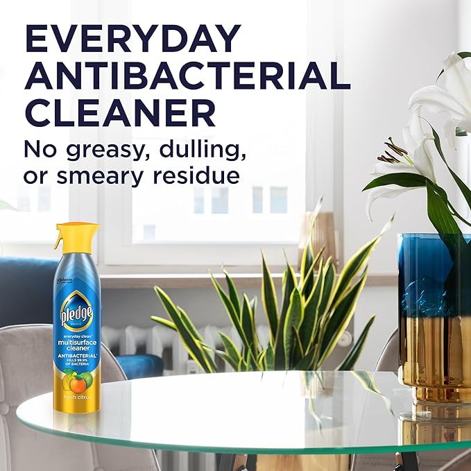Pledge Antibacterial Multisurface Cleaner Spray, Wood Furniture, Stainless Steel, and Electronics Cleaner, Sanitizes as Cleans, Remove Dust and Messes - Fresh Citrus Scent, 9.7oz