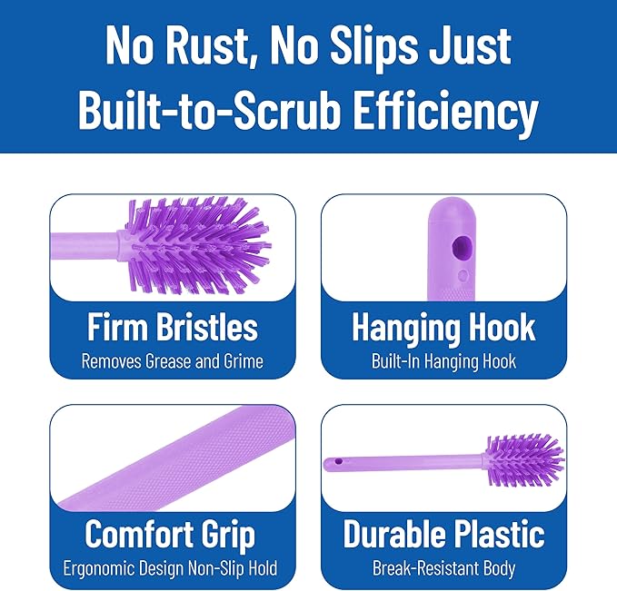 SPARTA Large Water Bottle Brush Ideal for Wide-Mouth Jars, Bottles and Tumblers, Dishwashing Tool with Handle for Home and Commercial Kitchens, Plastic, 16 Inches, Purple, (Pack of 4)