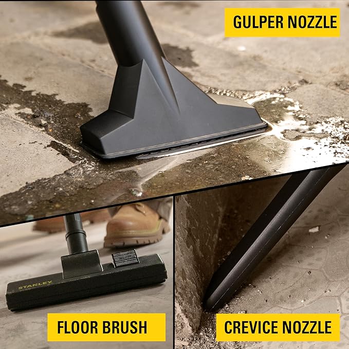 Stanley - SL18129 Wet/Dry Vacuum, 4 Gallon, 4 Horsepower, Stainless Steel Tank Silver+yellow