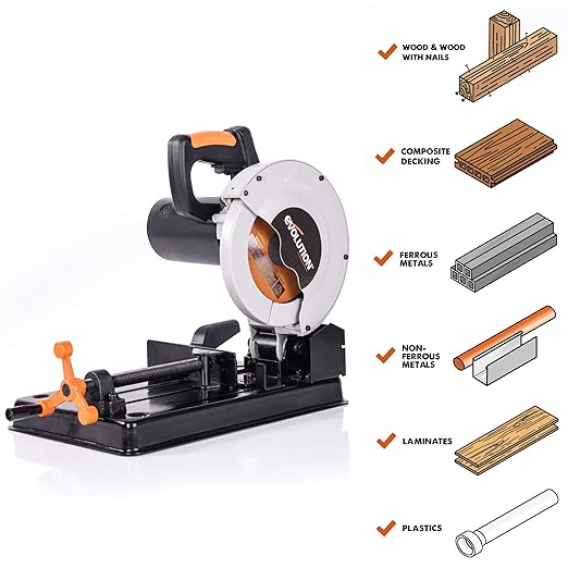 Evolution Power Tools RAGE4 7-1/4-Inch TCT Multipurpose Cutting Chop Saw, Orange