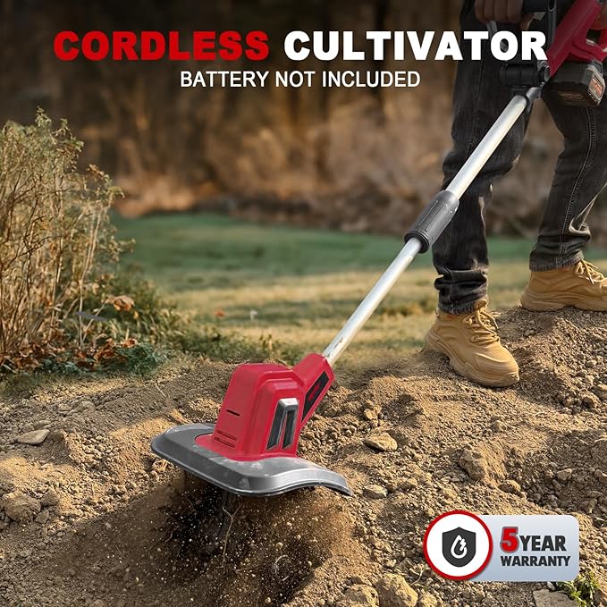 Cordless Tiller Cultivator Compatible with Milwaukee 18V Battery(Tool Only), Electric Garden Tiller w/270 RPM, 48 Steel Tines, 8.7" Tilling Width, 6.3" Depth, Portable Rotary Tiller