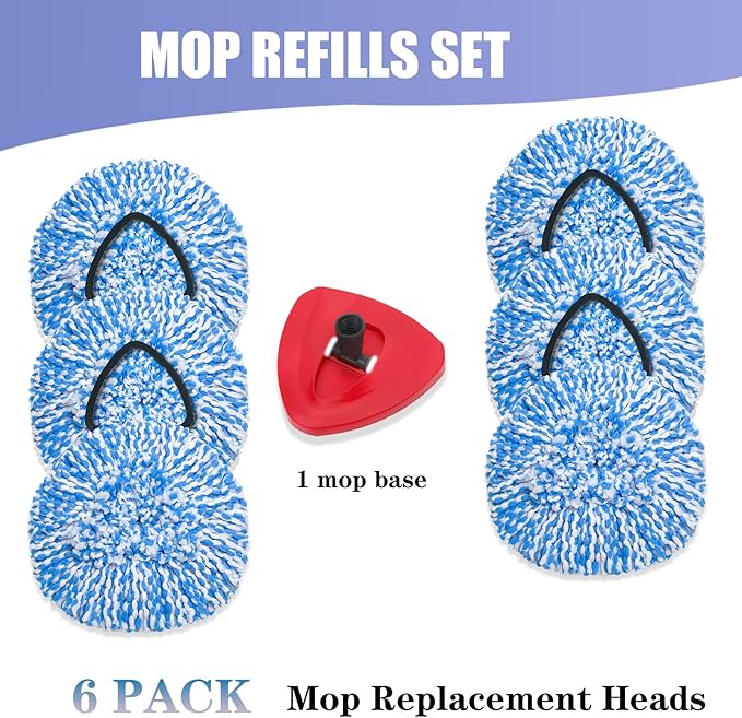 6+1 Pack Spin Mop Replacement Head Compatible with O Ceda EasyWring 1-Tank System, Dry Wet Used, Microfiber Mop Refills for 5.9in Core with Base (Blue)