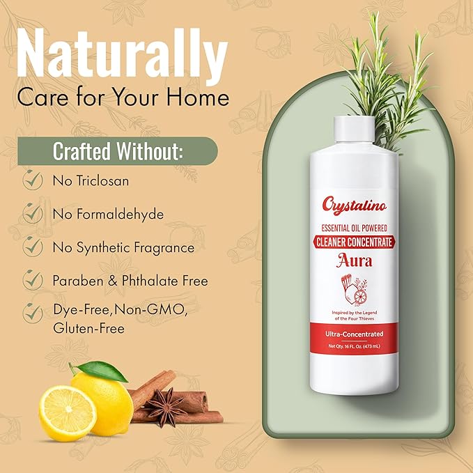 Aura Natural Cleaning Concentrate |16 oz| Tale of French Thieves Cleaner Concentrate, French Thieves Essential Oil Cleaner, Best Non Toxic All Purpose Cleaning Supplies, Inspired Blyss Aroma Mop Soap
