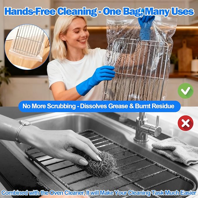 Palksky Oven Rack Cleaning Bags, 27.5''*19.6'' Heavy Duty No Scrub Oven Rack Cleaning Bags, Reusable Leak-Resistant PE Bags for Deep Soaking Grill Grates, BBQ Racks, No Cleaner Included, 3 Pack