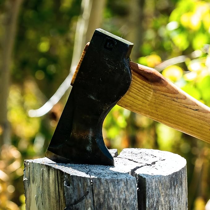 COUNCIL TOOL Wood-Craft Pack Axe - 2 lb Camping Axe, 24" Curved Hickory Handle with Leather Sheath, Made in The USA - WC20PA24C