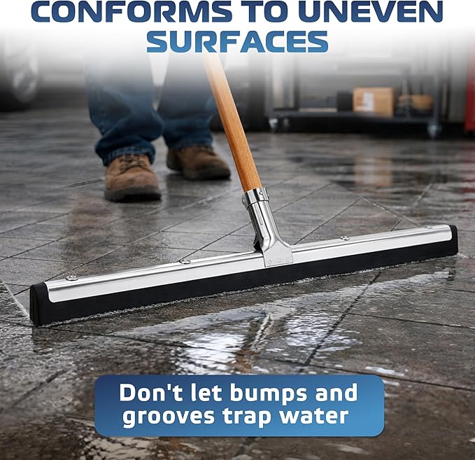 DSV Standard Uneven Surface Floor Squeegee 22’’, Double Foam Blade Garage Squeegee, Taper Pole Connection - Handle Sold Separately for Tiles, Concrete and Asphalt