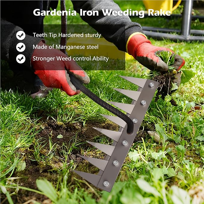Iron Weeder Tool Without Long Handle, 8 Teeths Manual Weeder Remover Tool, Hand Weed Rake and Garden Hoe for Gardening, Heavy Duty Uprooting Weeding Pull for Yard, Lawn, Patio and Garden