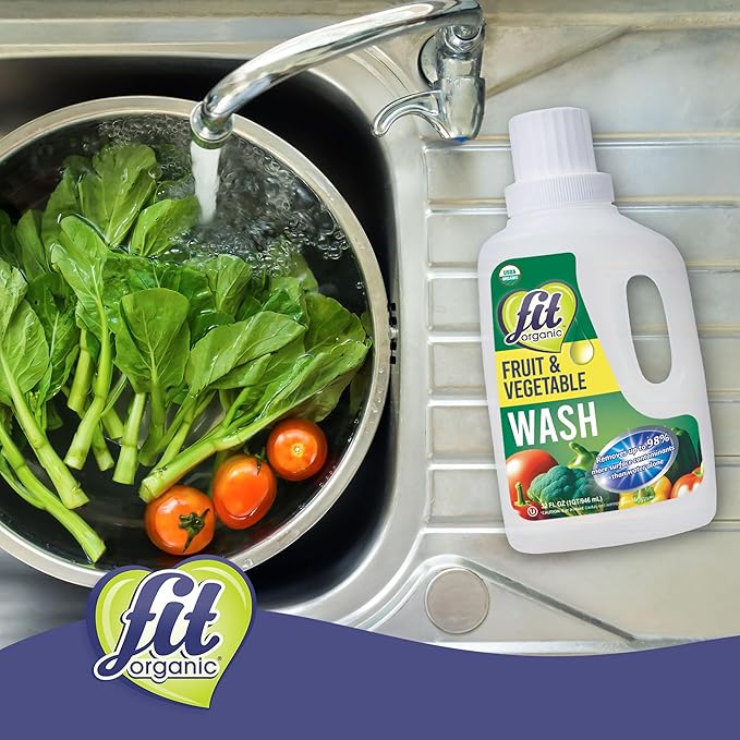 Fit Organic Soaker Produce Wash – USDA Certified Organic & Kosher Fruit and Vegetable Cleaner – Removes 98% Pesticides, Wax & Contaminants – Family & Pet Safe, Chemical-Free, 32 Oz
