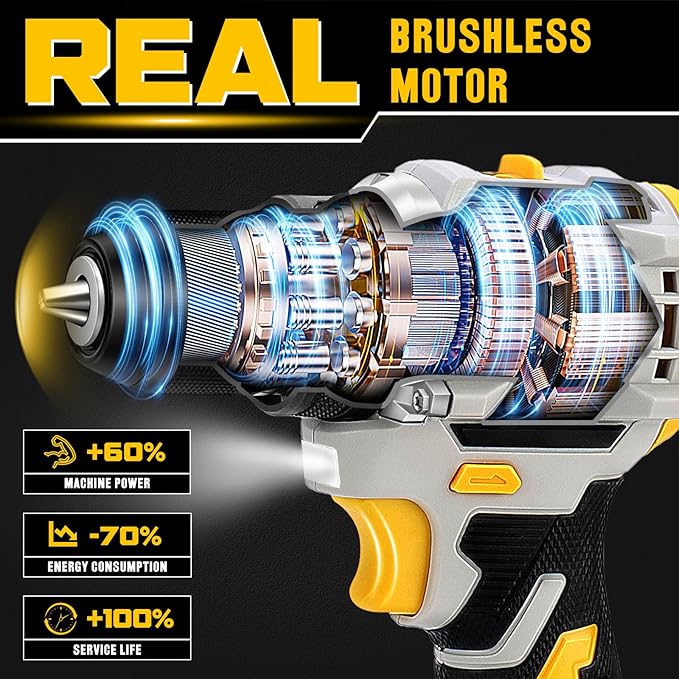 119 Pcs Cordless Drill Tool Kit Set; 20V Brushless Power Drill with 2.0Ah Battery, 10mm 3/8" Keyless Chuck, 60N.M & 21+1 Torque Setting Power Tool Set for DIY Garden House Office Repai