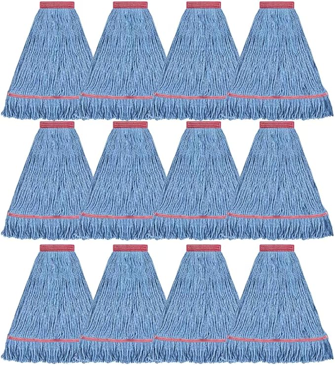 Matthew Cleaning 20oz Heavy Duty Mop Head Commercial Replacement for General and Floor Cleaning , Wet Industrial Blue Cotton Looped End String Head Refill (Case of 12) Blue