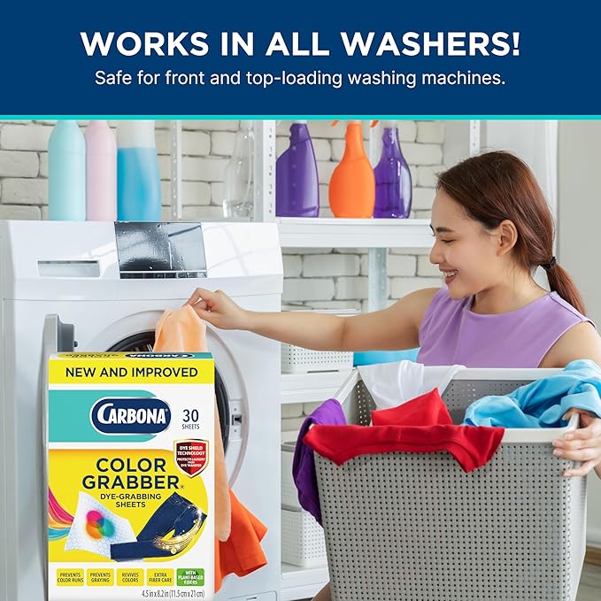 Carbona Color Grabber™ | Protects Laundry from Color Runs or Bleeds | Mix Whites & Colors | in-Wash Dye Grabbing Sheets | 30 Count Per Box, 1 Pack