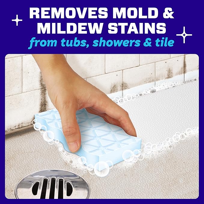 Mr. Clean Magic Eraser Sponge, Bathroom Cleaner, Shower Cleaner, Tub Cleaner, Soap Scum Remover, Bathroom Cleaning Supplies, Dawn Cleaning Power with Febreze Lavender Scent, 2 in 1 Bath, 7ct