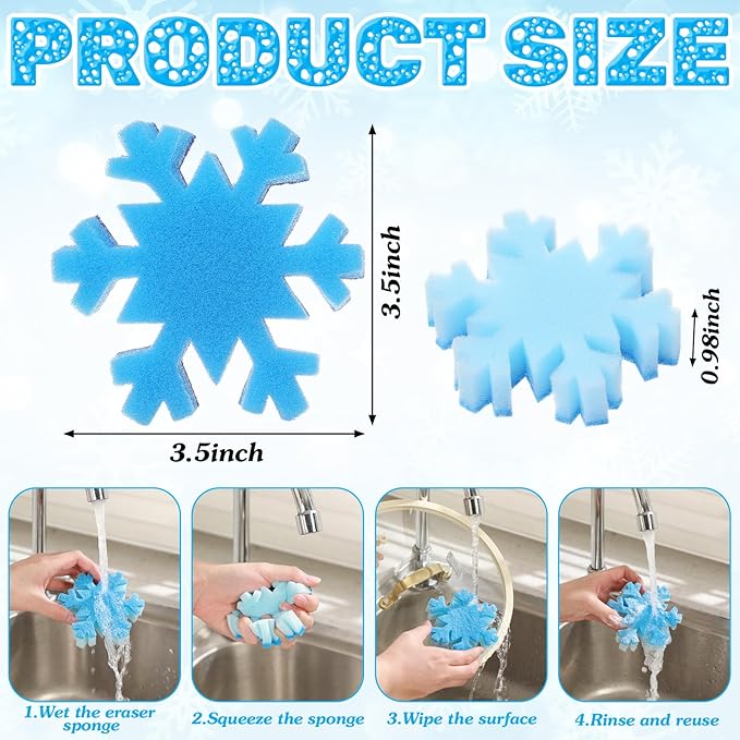 Tioncy 12 Pack Christmas Snowflake Sponges Bulk White Blue Dual Sided Scrubber Christmas Kitchen Sponges Dishwashing Non Scratch for Kitchen Accessories Dish Scouring