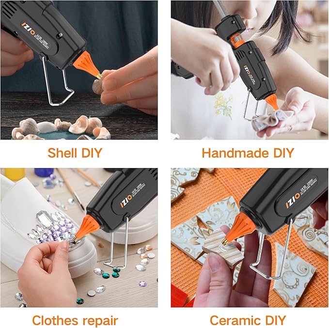 IZIO Professional Hot Glue Gun Kit-100W Fast Heat, 21 Glue Sticks(7/16"), Detachable Anti-Scald Nozzle & Durable Pouch | Heavy lightweight for diy projects, home repairs,ergonomic grip,Black gluegun
