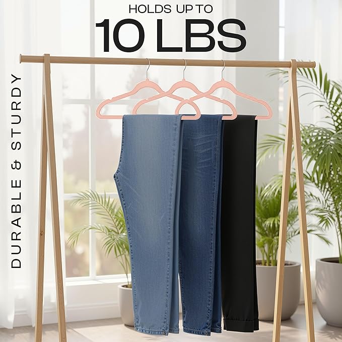 Utopia Home Velvet Hangers 50 Pack – Luxury Non-Slip Slim Pant & Coat Hangers, Strong Space-Saving Clothes Hangers with Pants Bar and 360° Swivel Hook – Pink
