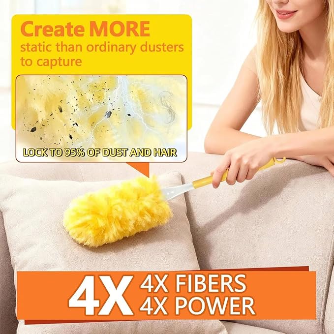 Heavy Duty Duster Refills for Swiffer Duster (40 Count) | 360° Unscented Disposable Multisurface Dusters with 1 Handle- for Home, Blinds, Fans & Corners, Yellow