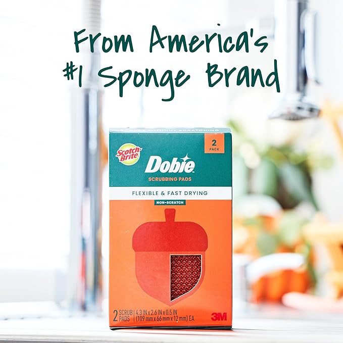 Scotch-Brite Harvest Dobie Scrubbing Pads, Non-Scratch Kitchen Sponge for Cleaning Dishes, Appliances, and Bathrooms, Copper Acorn Dish Sponge That Dries Fast, 2-Pack