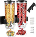 2 Pack Cereal Dispensers, Wall Mounted Food Dispenser Large Capacity Candy Dispenser, Double Dry Food Dispensers Wall Mount, Grain Dispenser for Kitchen Storage Oatmeal Snack Coffee Beans Candy, Black
