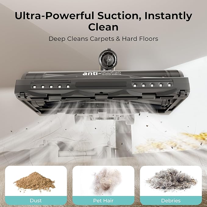 Candy Cordless Stick Vacuum Cleaner, 320AW Powerful Suction, 100min Runtime, Flexi-Fold Tube, SmartSense Tech, LED Headlights, Pet Hair Pickup, Pet & Crevice Tools, for Hard Floor & Carpet, CVS60