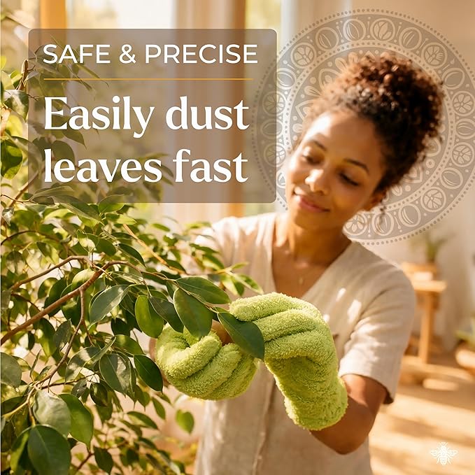 BLESS YOUR SOIL Microfiber Dusting Gloves for Plants : Premium, Gentle, Traps Dust, Washable, Lint Free : Use with Big Leaf Energy ready-to-use spray for houseplants