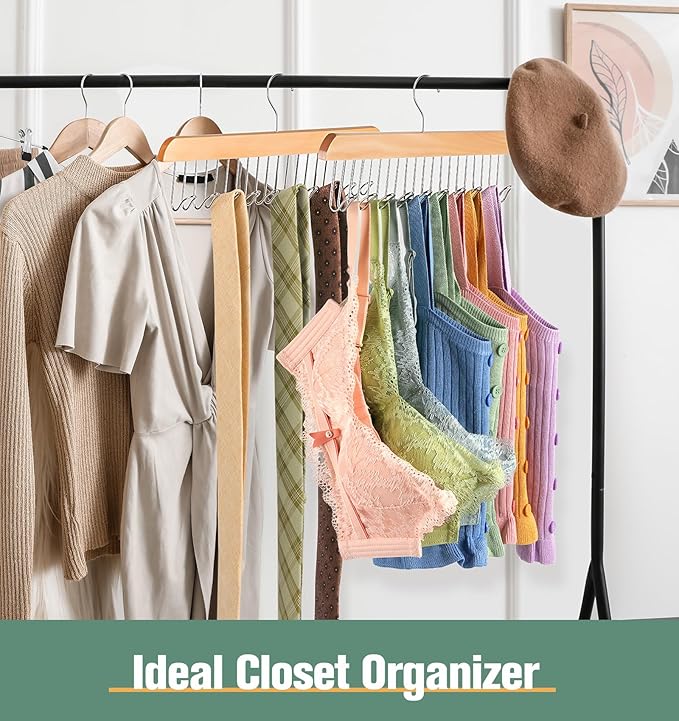 4 Pack Bra Hangers for Closet Organizer Upgraded Non-Slip Bra Organizer for Closet Tank Top Hanger Multi Hangers Space Saving with 40 Hooks for Belt, Tie, Tank Top, Necklaces