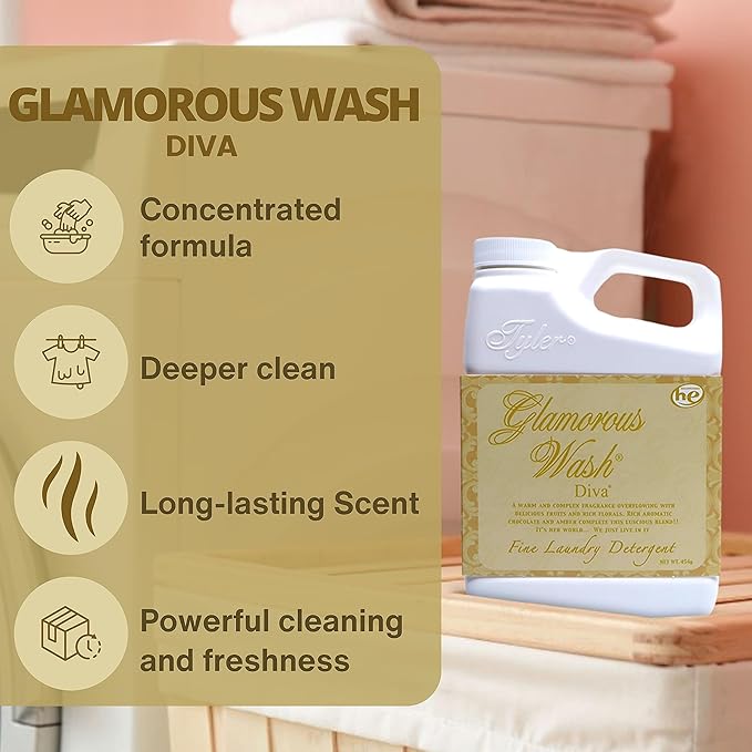 Worldwide Nutrition Bundle Compatible with Tyler Glamorous Wash Diva Laundry Liquid Detergent - Hand and Machine Washable Diva Laundry Detergent - 16 oz, 454-grams Detergent with Keychain