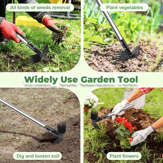 Weed Puller Tool with Long Handle, 60" Weed Remover Tool, 2 in 1 Weed Rake & Garden Hoe for Weeding, Weeder Tool with Detachable Handle, Uprooting Weeding Tool for Yard, Lawn, Patio, Garden