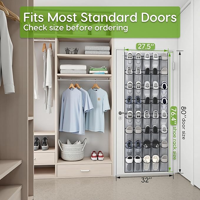 Unjumbly Over the Door Shoe Organizer with 40 Large Breathable Mesh Pockets, Space Saving Shoe Holder, Hanging Shoe Rack for Entryway Bedroom Closet Storage (Grey, 80 Pockets)