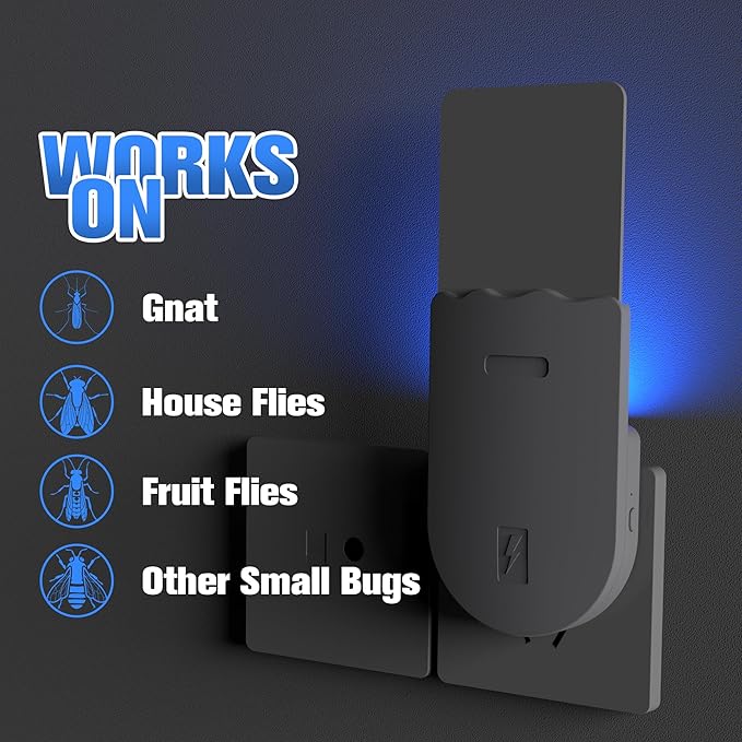 Indoor UV Fly Trap - Silent Gnat & Fruit Fly Catcher with Night Light, 400 sq.ft Coverage